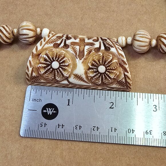 Vintage Intricately Hand Carved Bone Cross Necklace, Ethnic, Bohemian - Picture 8 of 11